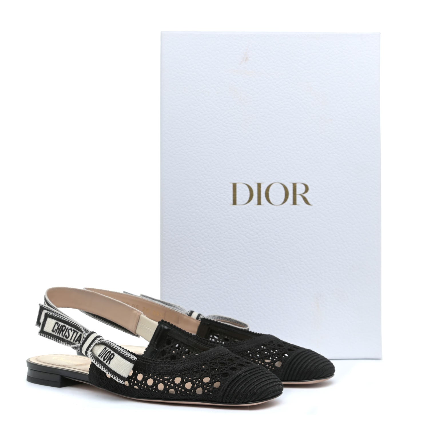 Christian Dior Cotton Lambskin Mesh Cannage Dior & Moi Slingback Ballet Flats 35 Black 8 of 8