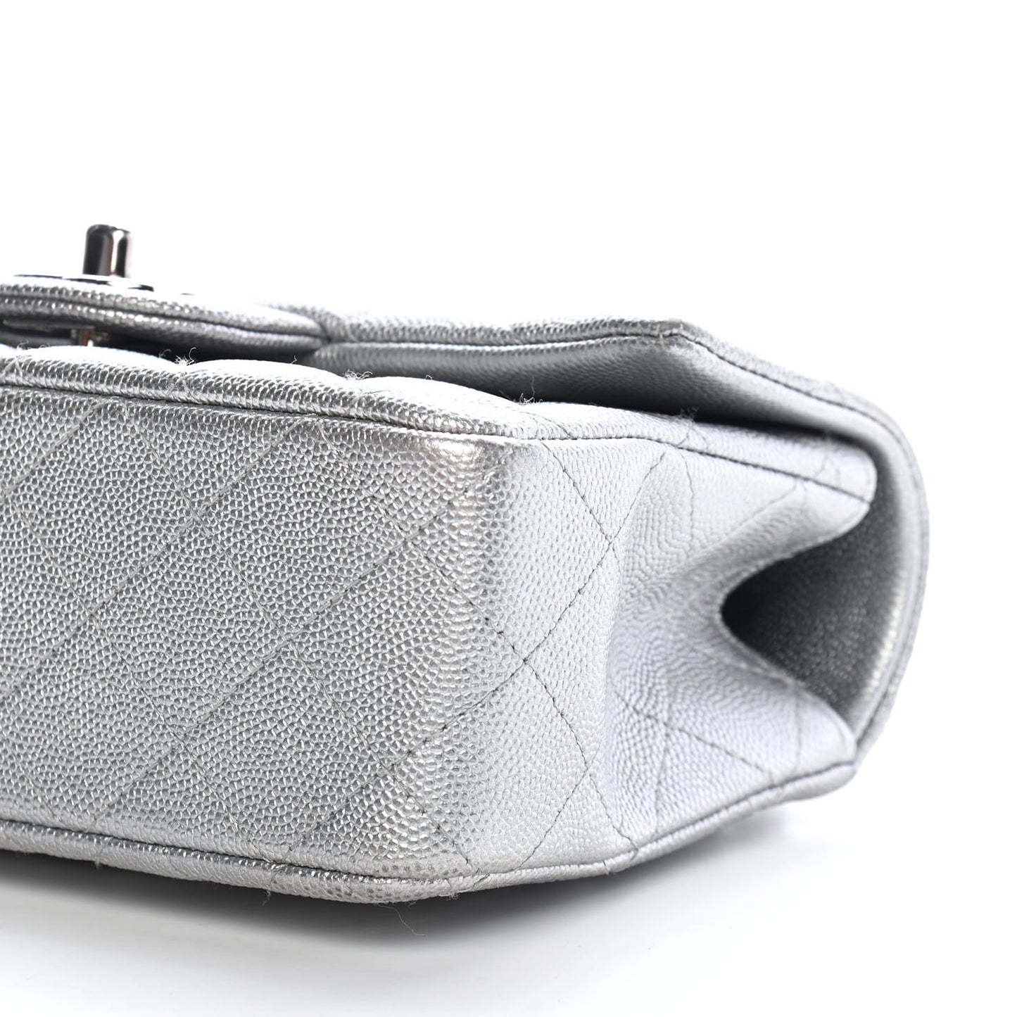 Metallic Caviar Quilted Mini Top Handle Rectangular Flap Silver