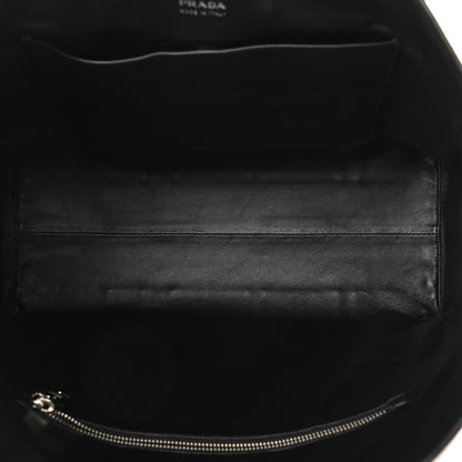 Prada Calfskin Baiadera Striped Shopping Tote Black Caramel White 5 of 10