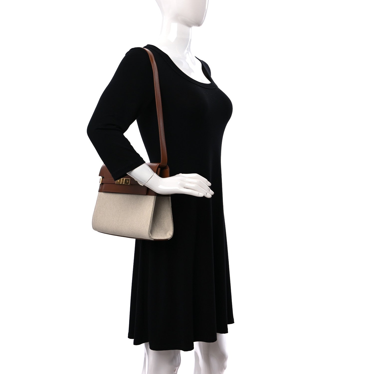 Saint Laurent Canvas Calfskin Manhattan Shoulder Bag Natural Beige Brick 2 of 8