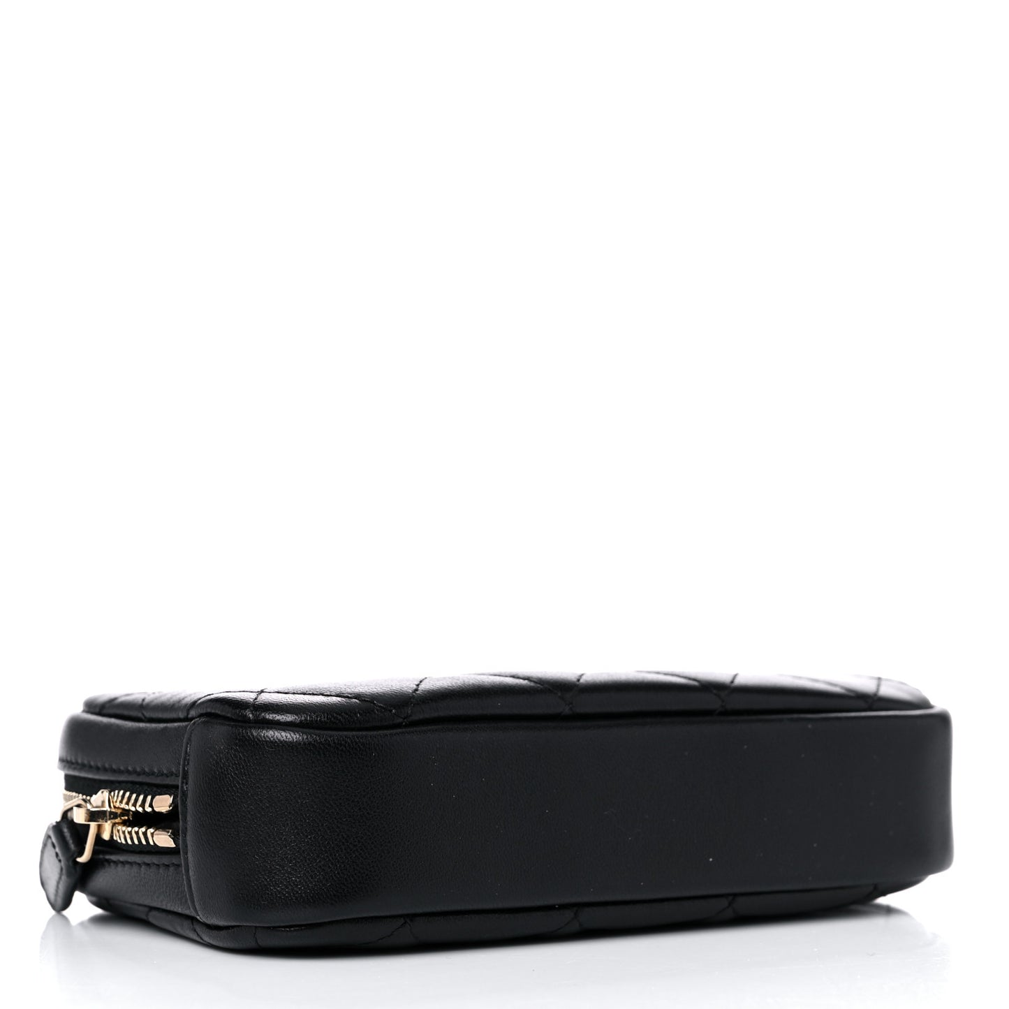 Lambskin Quilted Small Curvy Pouch Cosmetic Case Black