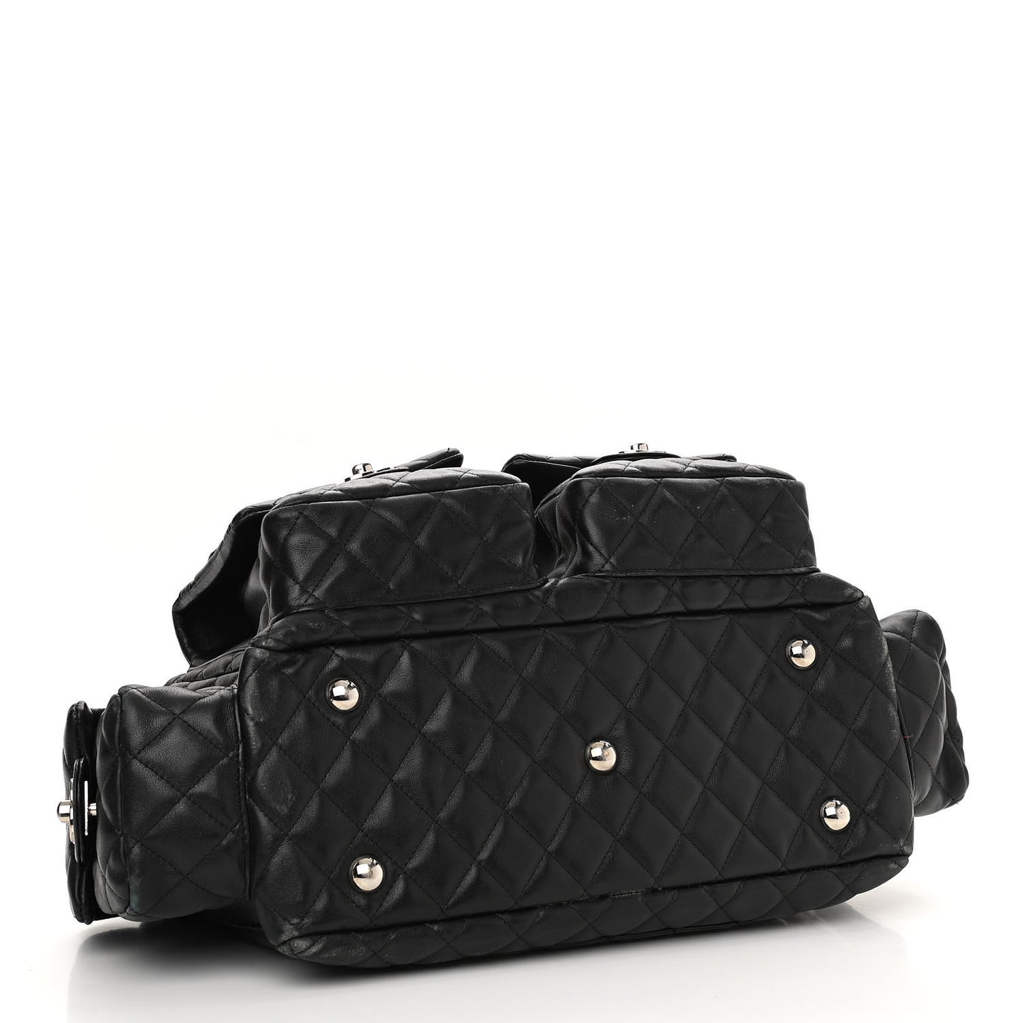 Calfskin Quilted Large Cambon Multipocket Reporter Black