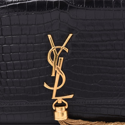 Saint Laurent Calfskin Crocodile Embossed Medium Classic Monogram Kate Tassel Satchel Black 8 of 8