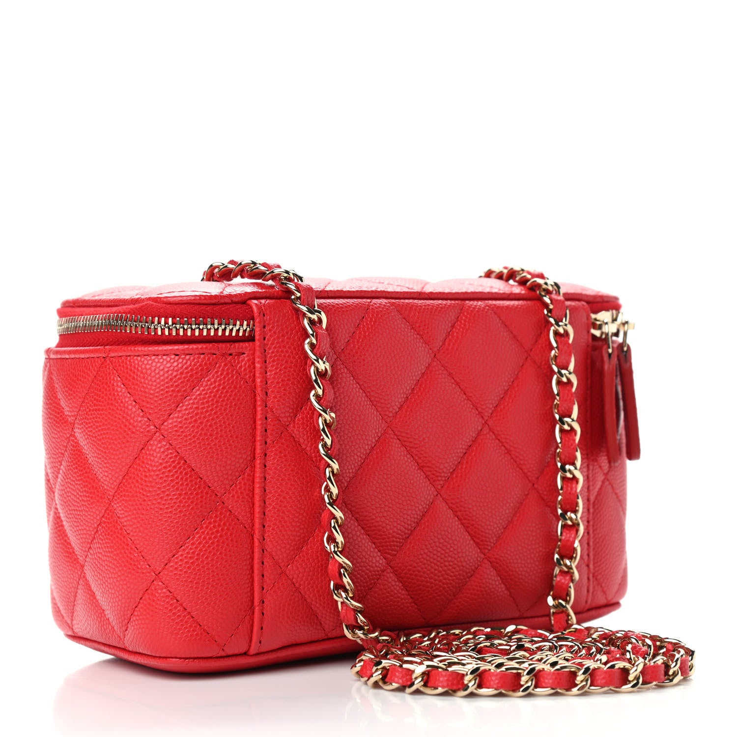 Chanel Caviar Quilted Small Vanity Case With Chain Red 3 of 9