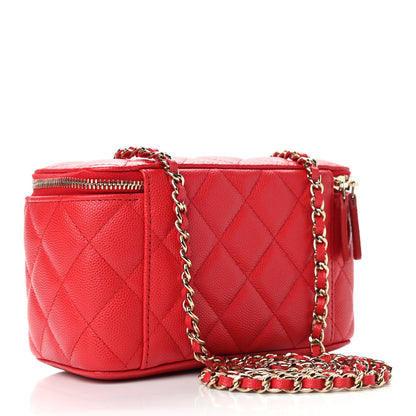 Chanel Caviar Quilted Small Vanity Case With Chain Red 3 of 9