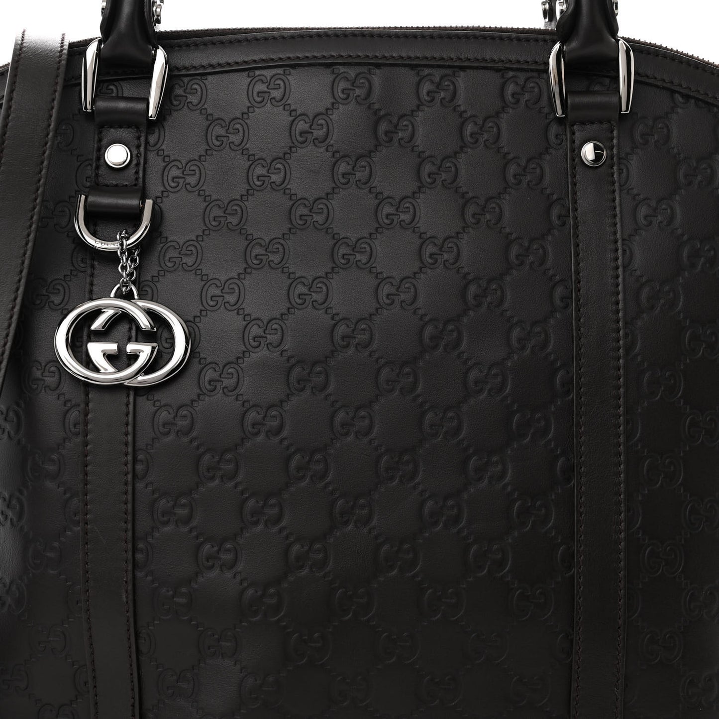 Guccissima Large GG Charm Convertible Dome Satchel Dark Brown