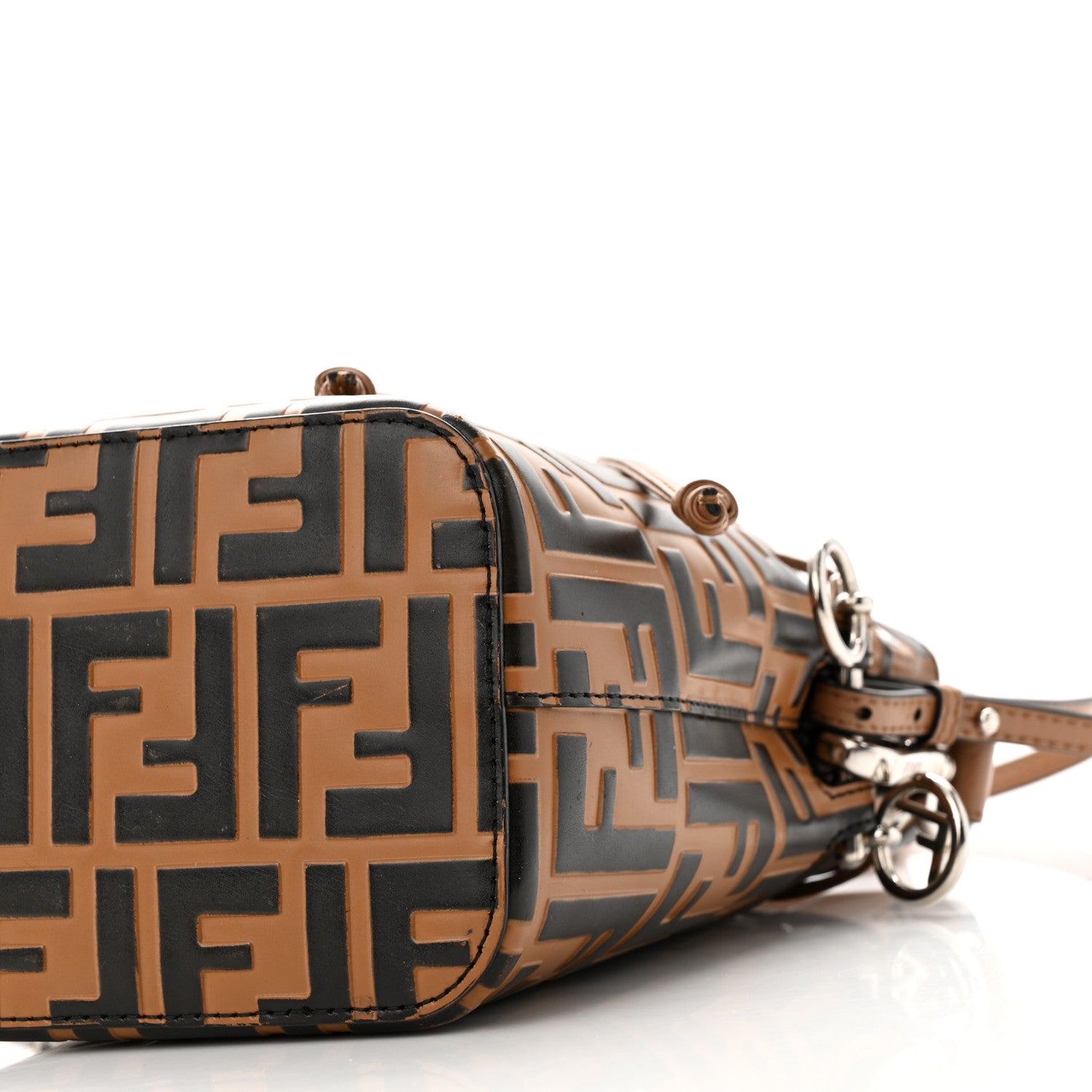 Fendi Vitello Liberty F is Fendi Bi-Color FF 1974 Embossed Mini Mon Tresor Bucket Bag Tobaco Orzo 9 of 9