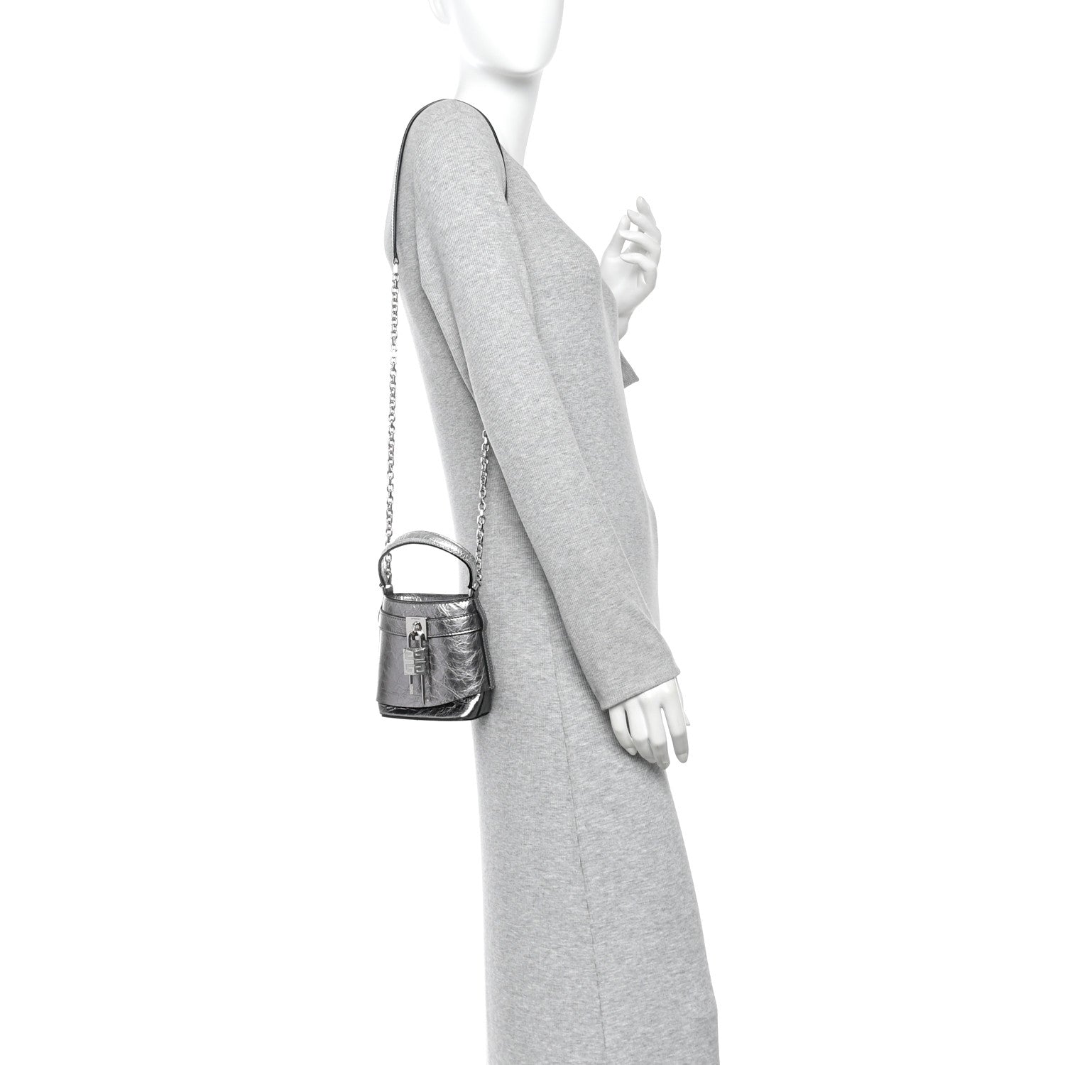 Givenchy Laminated Lambskin Micro Shark Lock Bucket Bag Silvery Grey 2 of 10