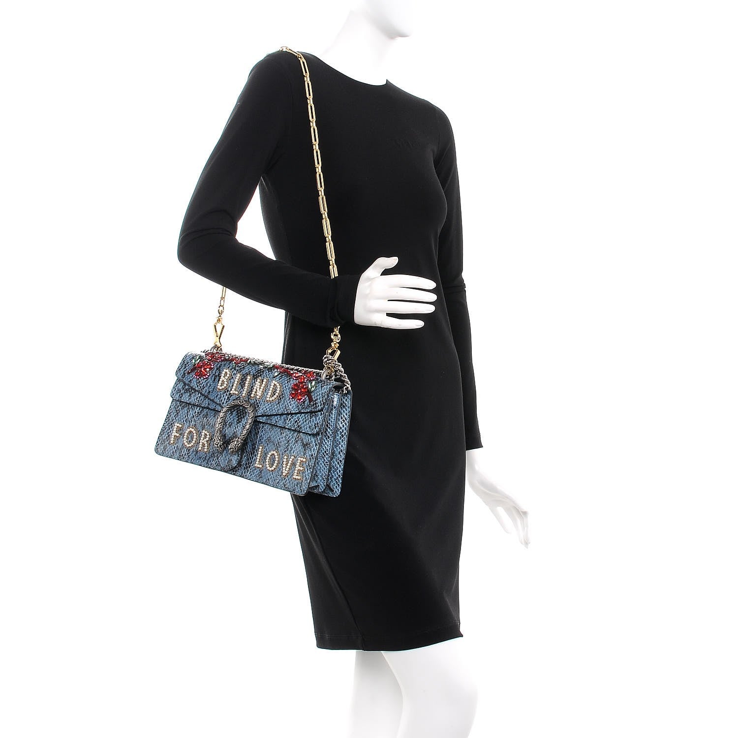 Gucci Snakeskin Blind For Love Embroidered Small Dionysus Shoulder Bag Ultramarine Multicolor 2 of 7