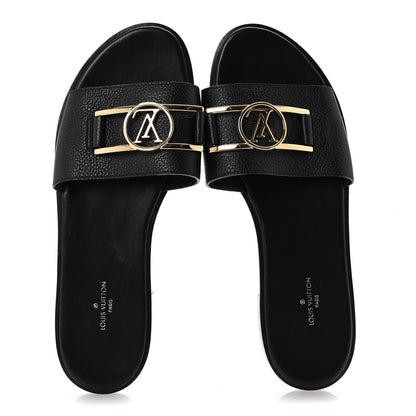 Louis Vuitton Calfskin Lock It Flat Mule 38 Black 2 of 9