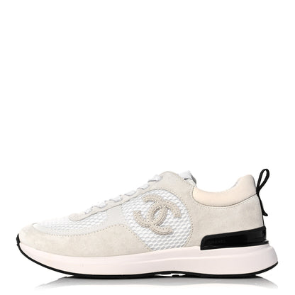 Chanel Calfskin Mesh Lycra Suede Womens Logo Sneakers 36 White 1 of 9