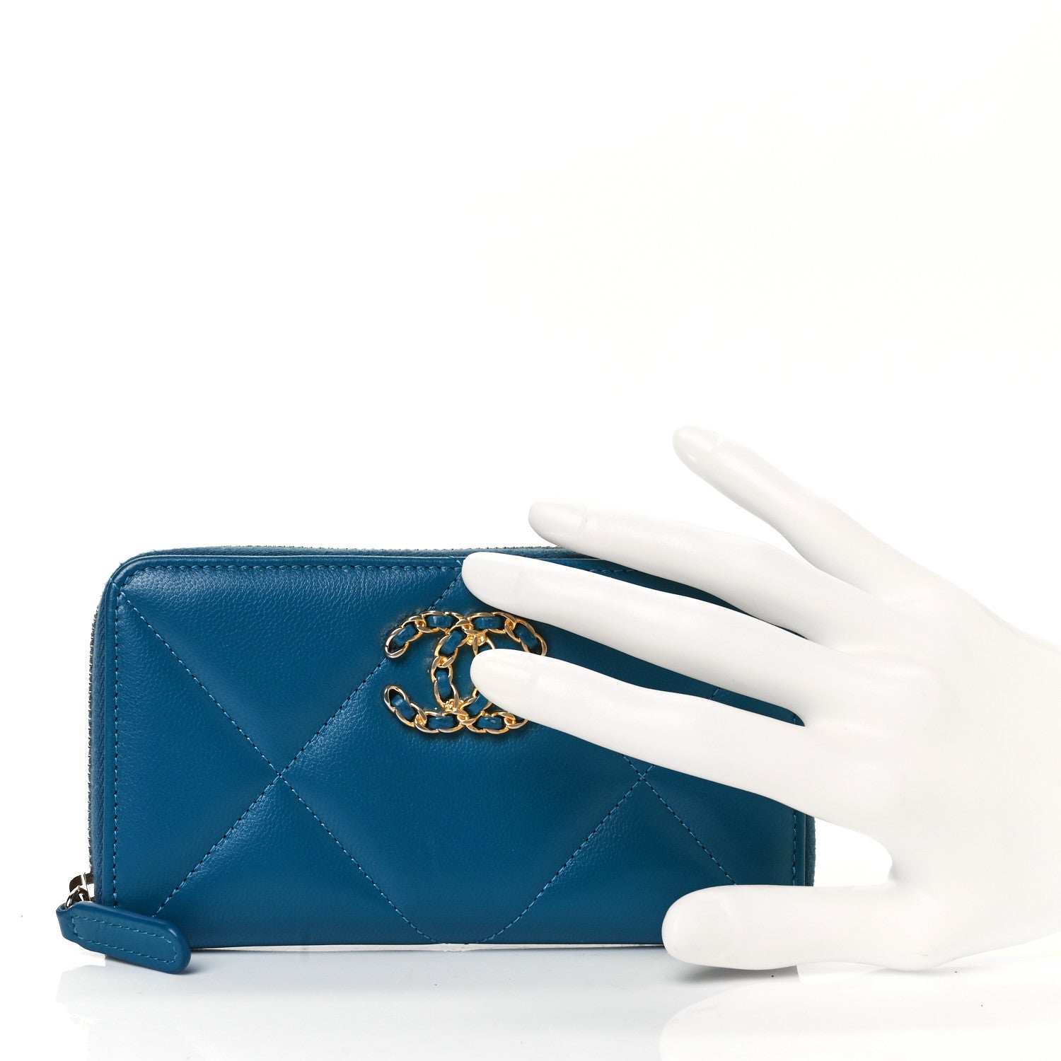 Chanel Shiny Goatskin Quilted Medium Chanel 19 Zipped Wallet Turquoise 2 of 9