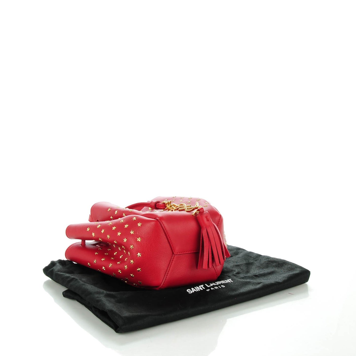 Calfskin Star Studded Small Monogram Bucket Bag Red