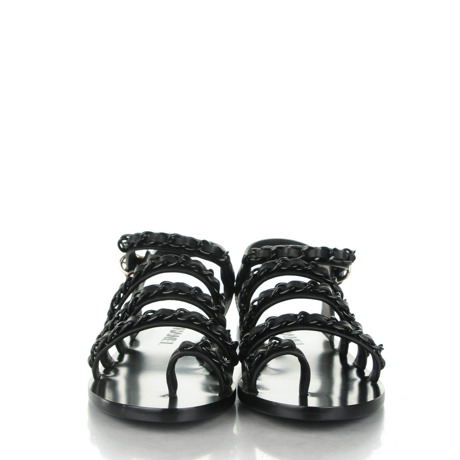 Chanel Calfskin Chain Flat Sandals 39 Black 2 of 7