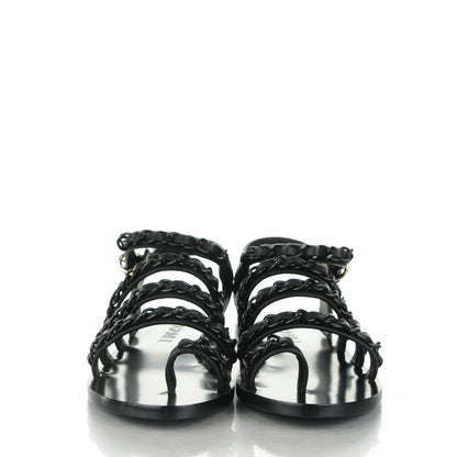 Chanel Calfskin Chain Flat Sandals 39 Black 2 of 7