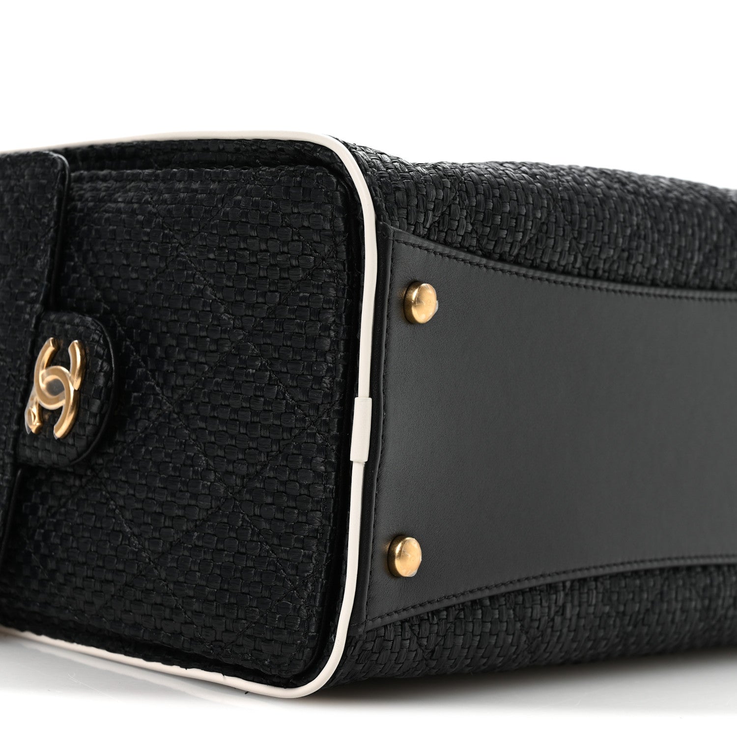 Chanel Braided Raffia Calfskin Small Chanel 25 Handbag Black White 9 of 11