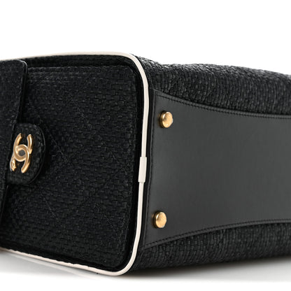 Chanel Braided Raffia Calfskin Small Chanel 25 Handbag Black White 9 of 11