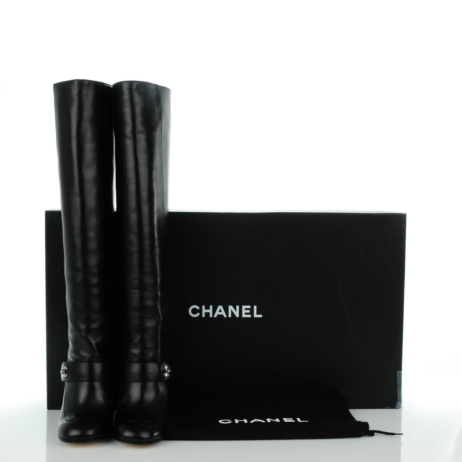 Chanel Calfskin CC Turnlock Knee High Boots 38 Black 5 of 10