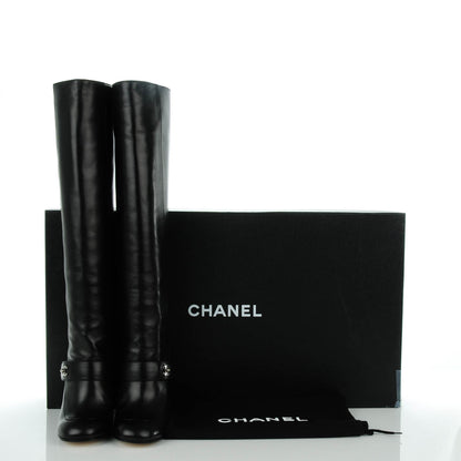 Chanel Calfskin CC Turnlock Knee High Boots 38 Black 5 of 10