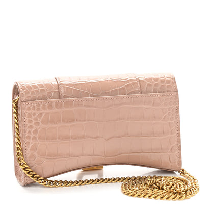Balenciaga Shiny Calfskin Crocodile Embossed Hourglass Chain Bag Nude Beige 3 of 10