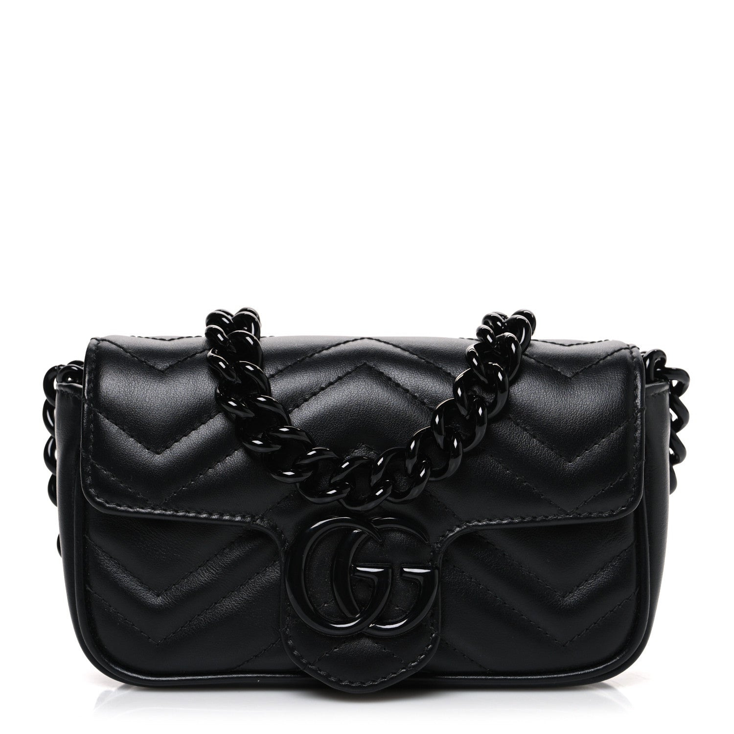 Gucci Calfskin Matelasse Monochrome GG Marmont Chain Belt Bag Black 1 of 10