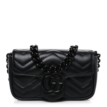 Gucci Calfskin Matelasse Monochrome GG Marmont Chain Belt Bag Black 1 of 10