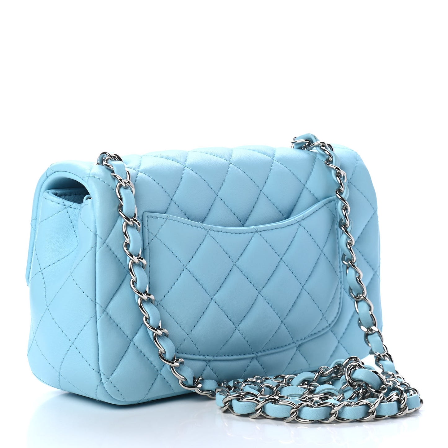 Lambskin Quilted Mini Rectangular Flap Neon Blue
