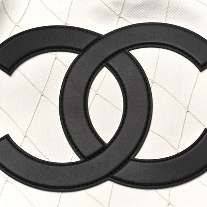 Chanel Denim Calfskin Quilted Coco Beach Small Shopping Tote White Black 9 of 11