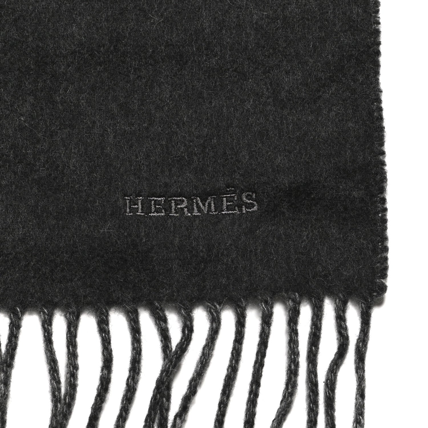 Hermes Cashmere Fringe Double Face Stole Anthracite 3 of 4