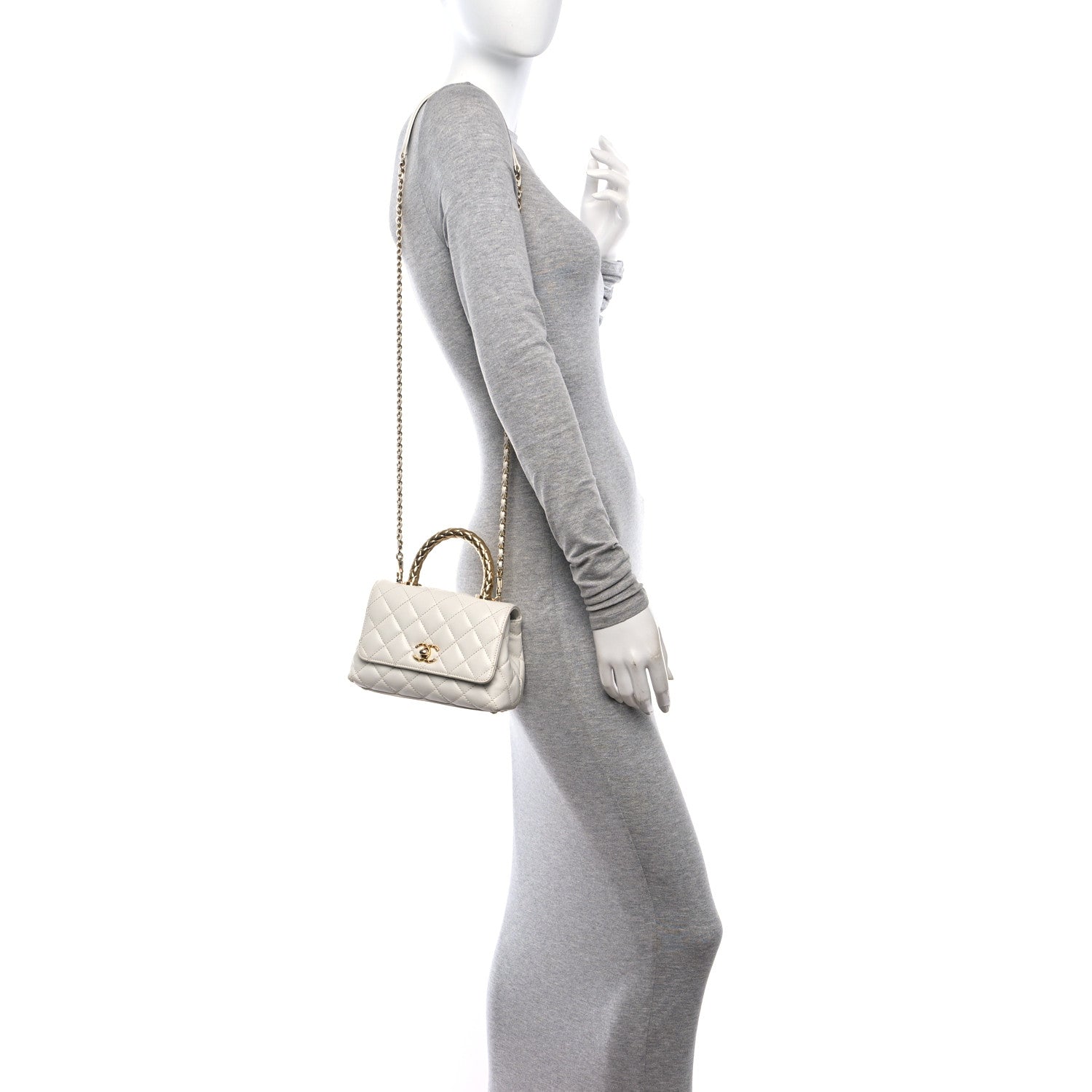 Chanel Shiny Calfskin Quilted Extra Mini Coco Chain Gold Handle Flap White 2 of 10