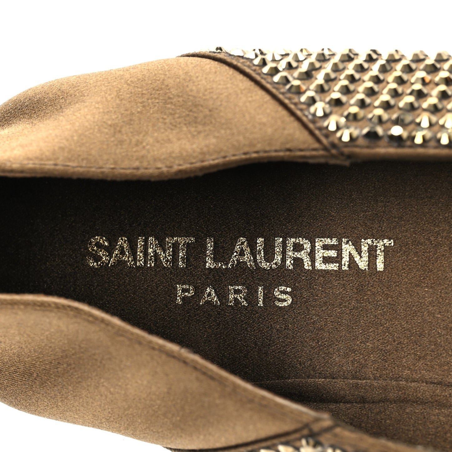 Raso Seta Crystal Embellished Carolyn Mules 37 Kaki Starlight 37 Gold