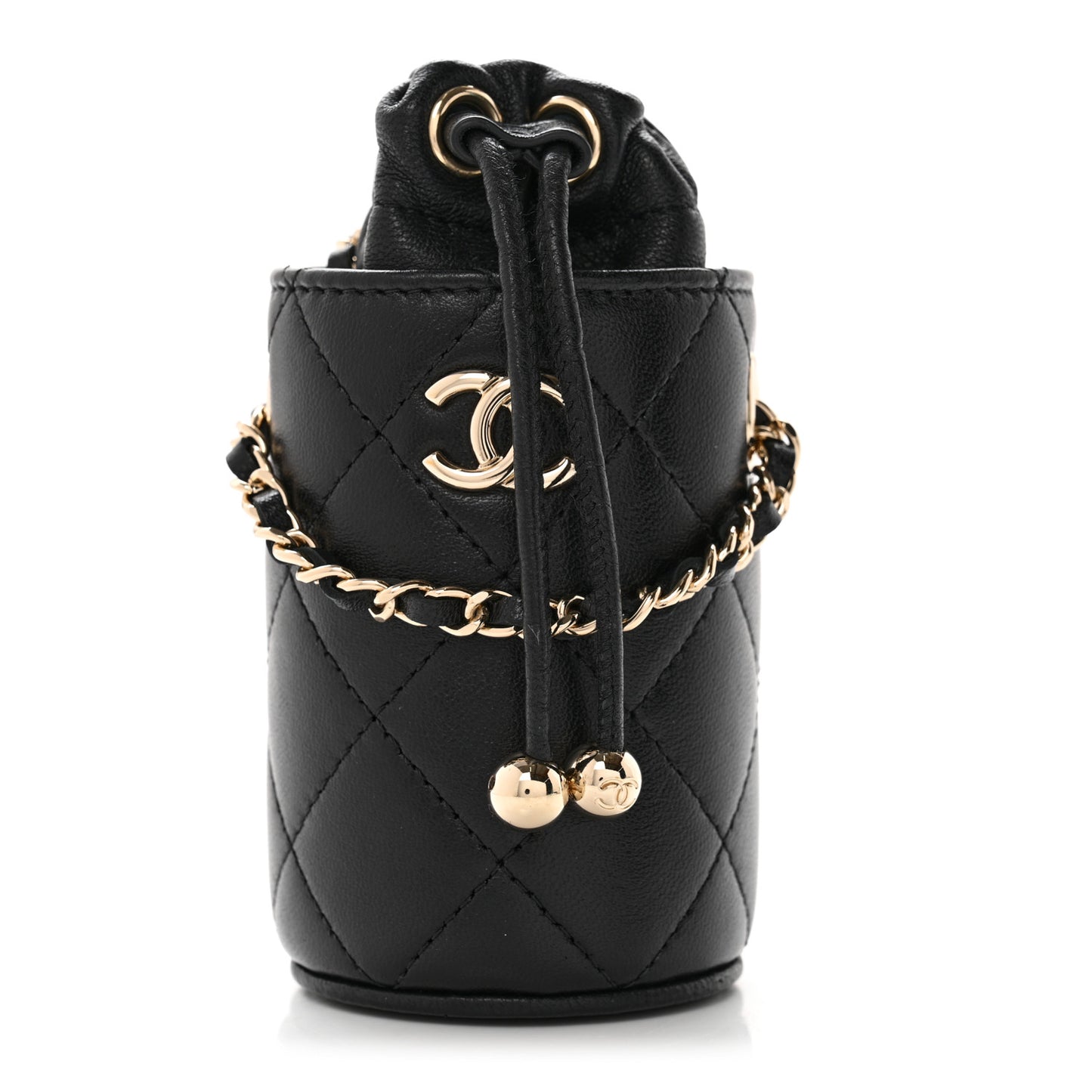 Lambskin Quilted Mini Bucket Bag With Chain Black
