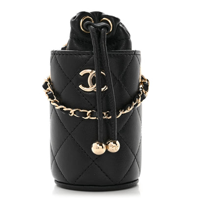 Chanel Lambskin Quilted Mini Bucket Bag With Chain Black 1 of 9