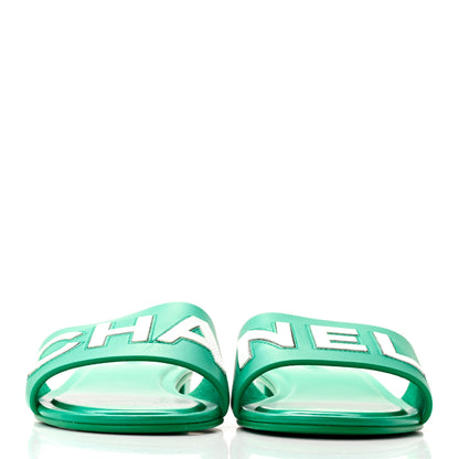 Chanel Calfskin Patent Calfskin Logo Mules 40 Green White 2 of 11