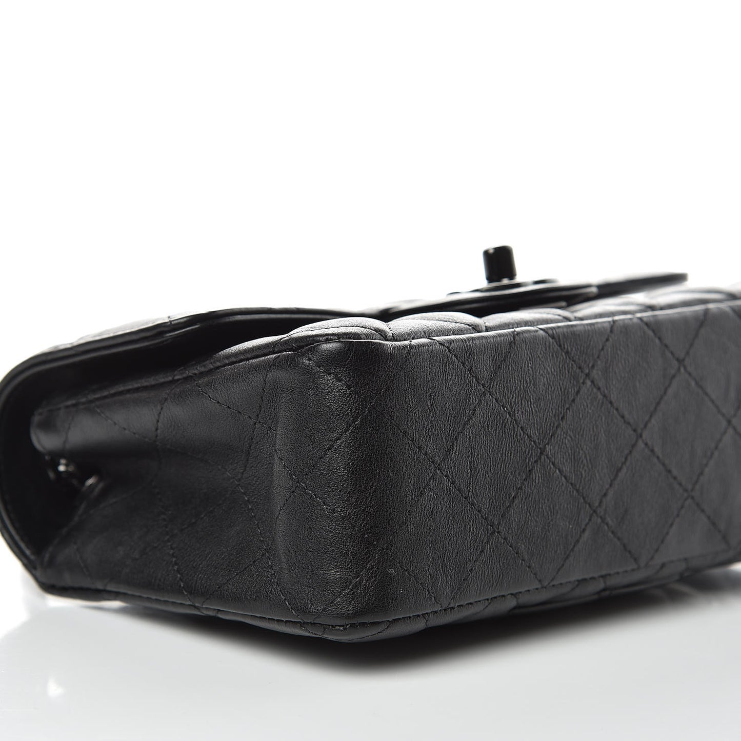 Crumpled Calfskin Quilted Mini Rectangular Flap So Black