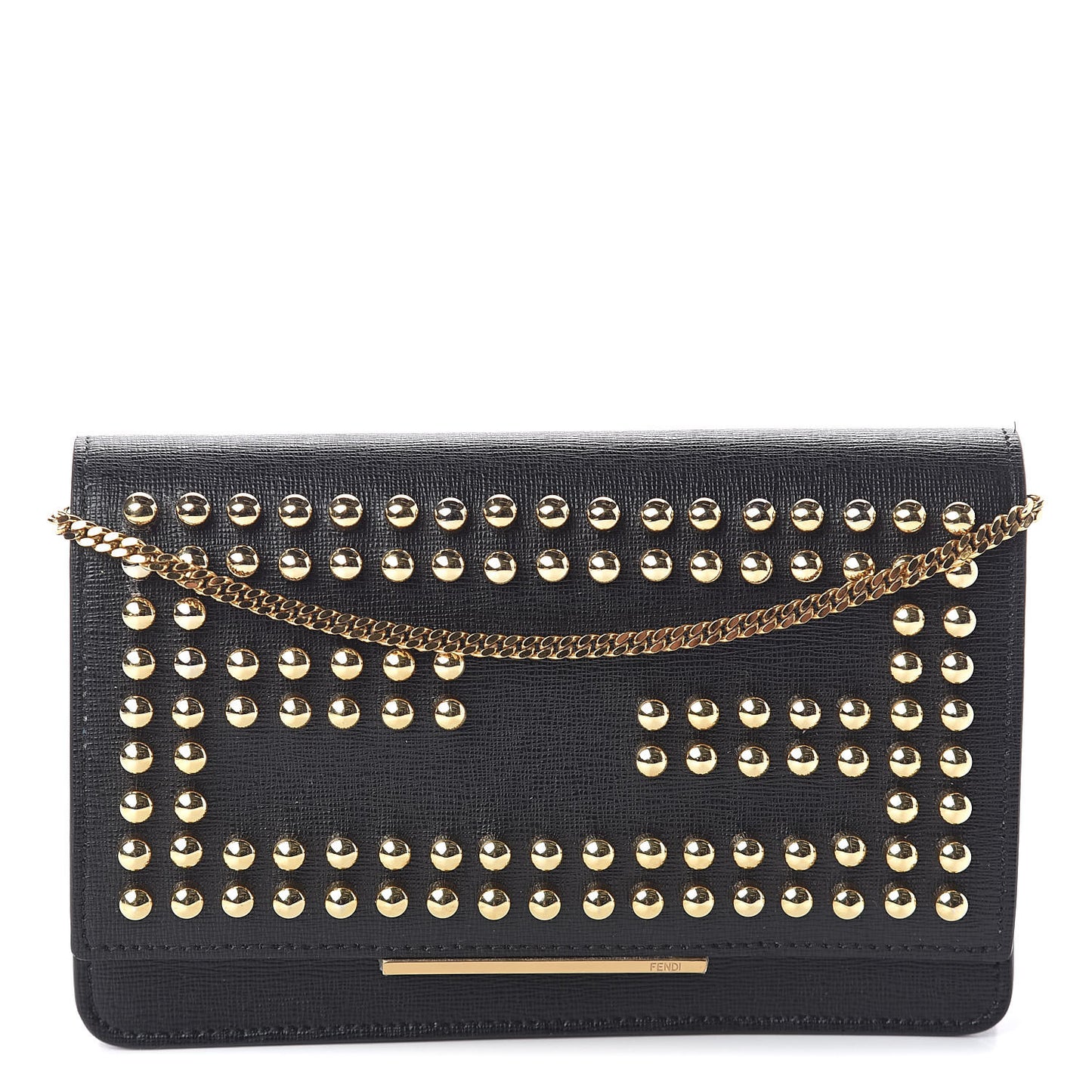 Vitello Elite Studded Tube Wallet on Chain Black