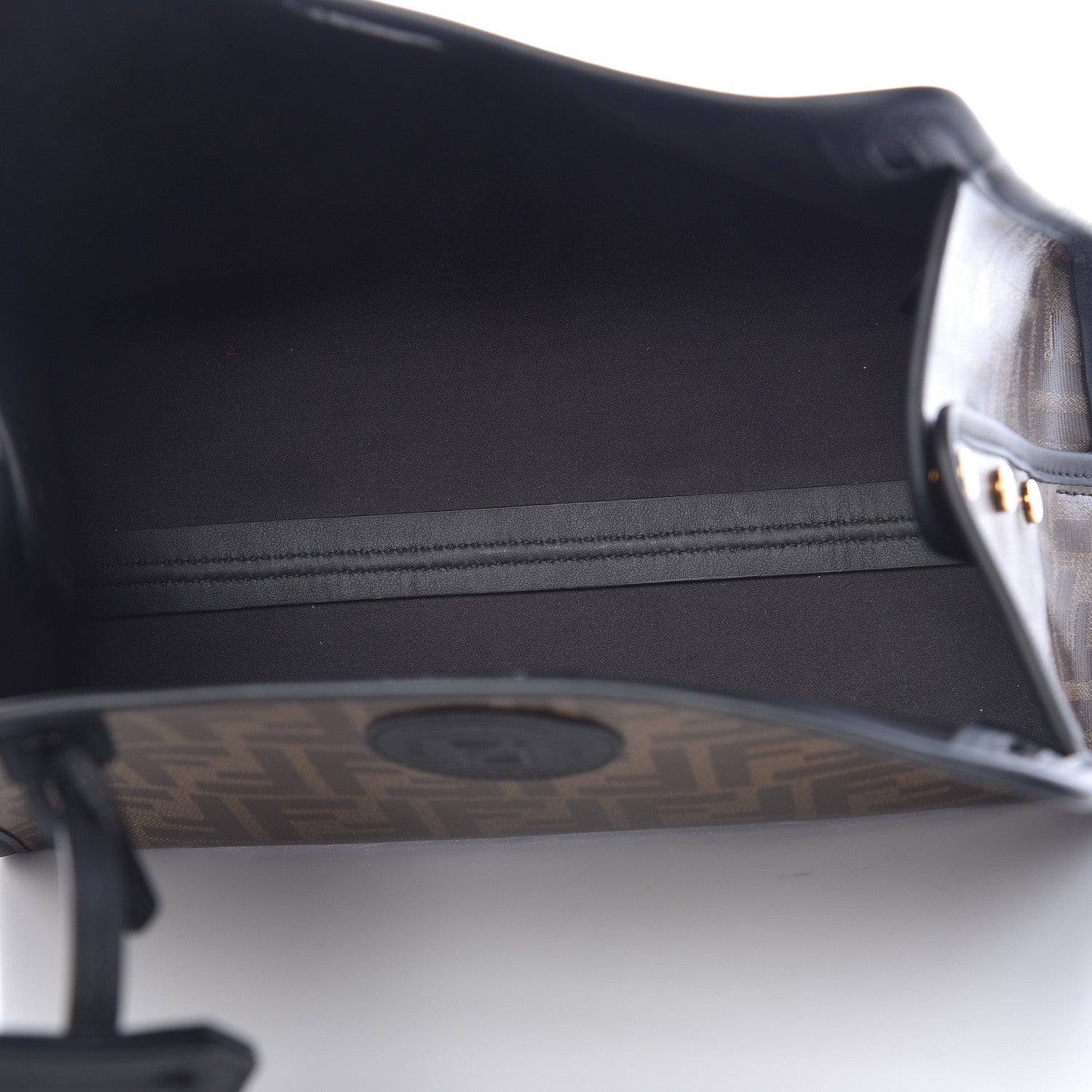 Fendi Glazed Fabric Vitello Century FF 1974 Stamp Patch Mini Peekaboo Defender Cover Mogano Panna Black 5 of 9