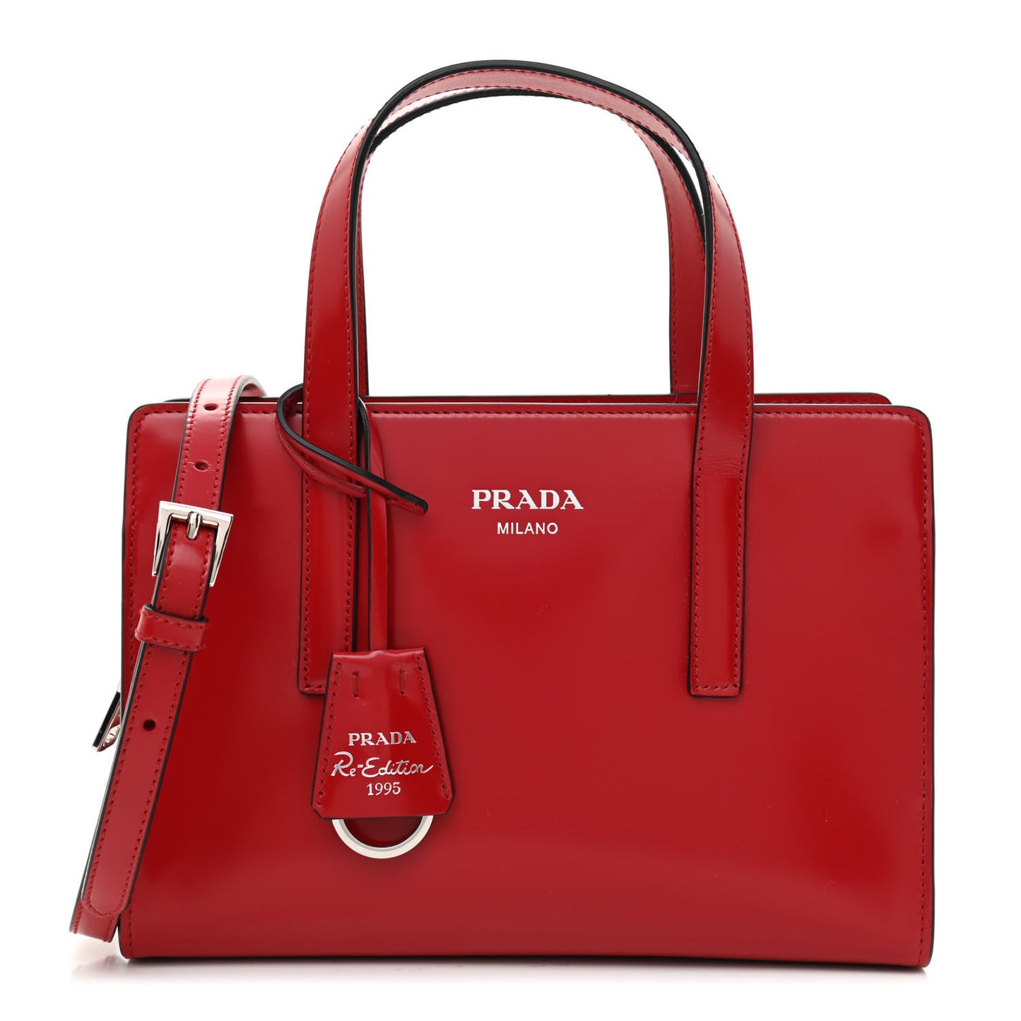 Spazzolato Mini Re-Edition 1995 Double Handle Handbag Scarlatto