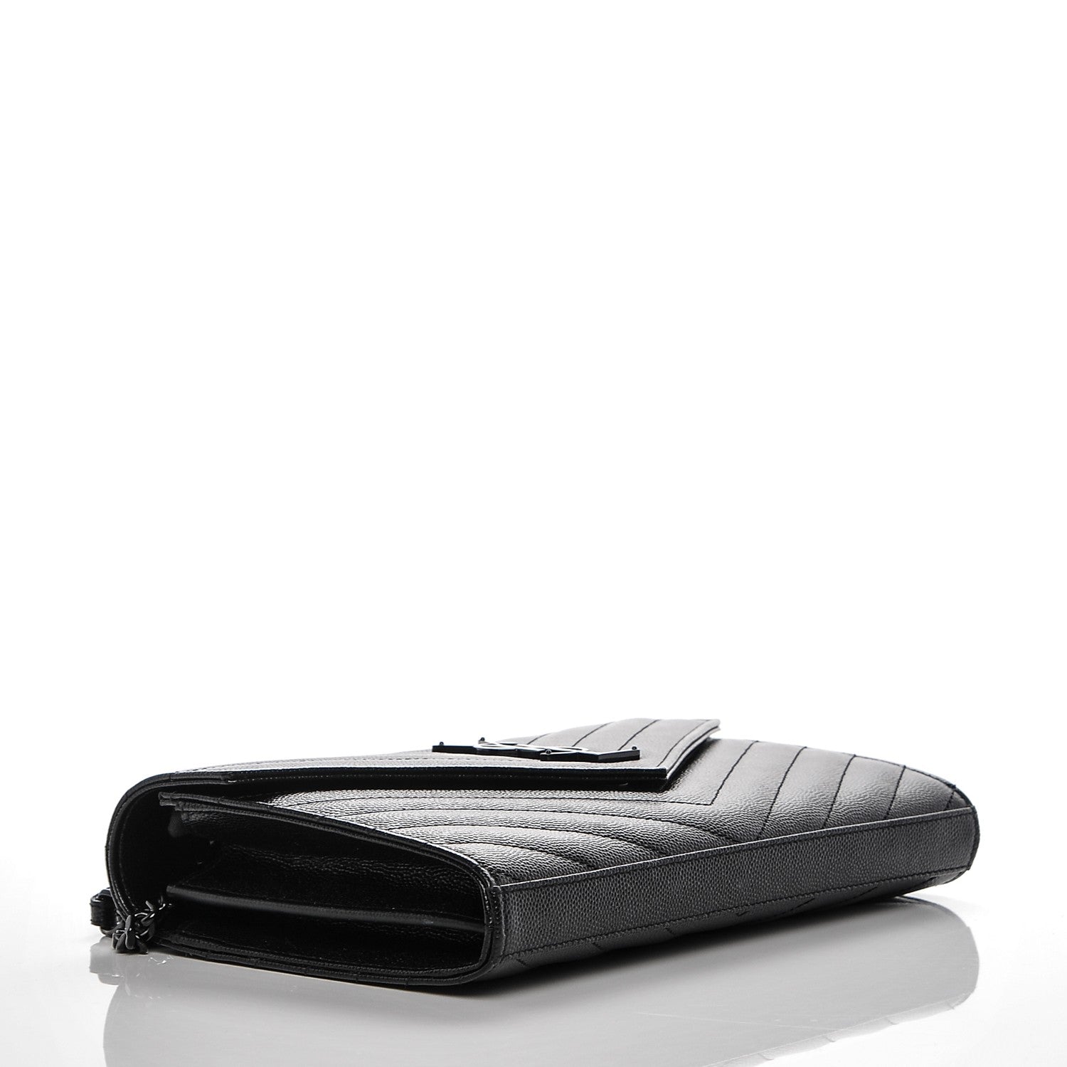 Saint Laurent Grain De Poudre Matelasse Chevron Monogram Chain Wallet Black 4 of 7