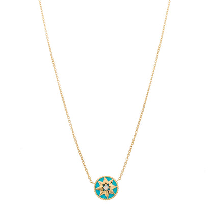 Christian Dior 18K Yellow Gold Diamond Turquoise Rose Des Vents Necklace 1 of 5