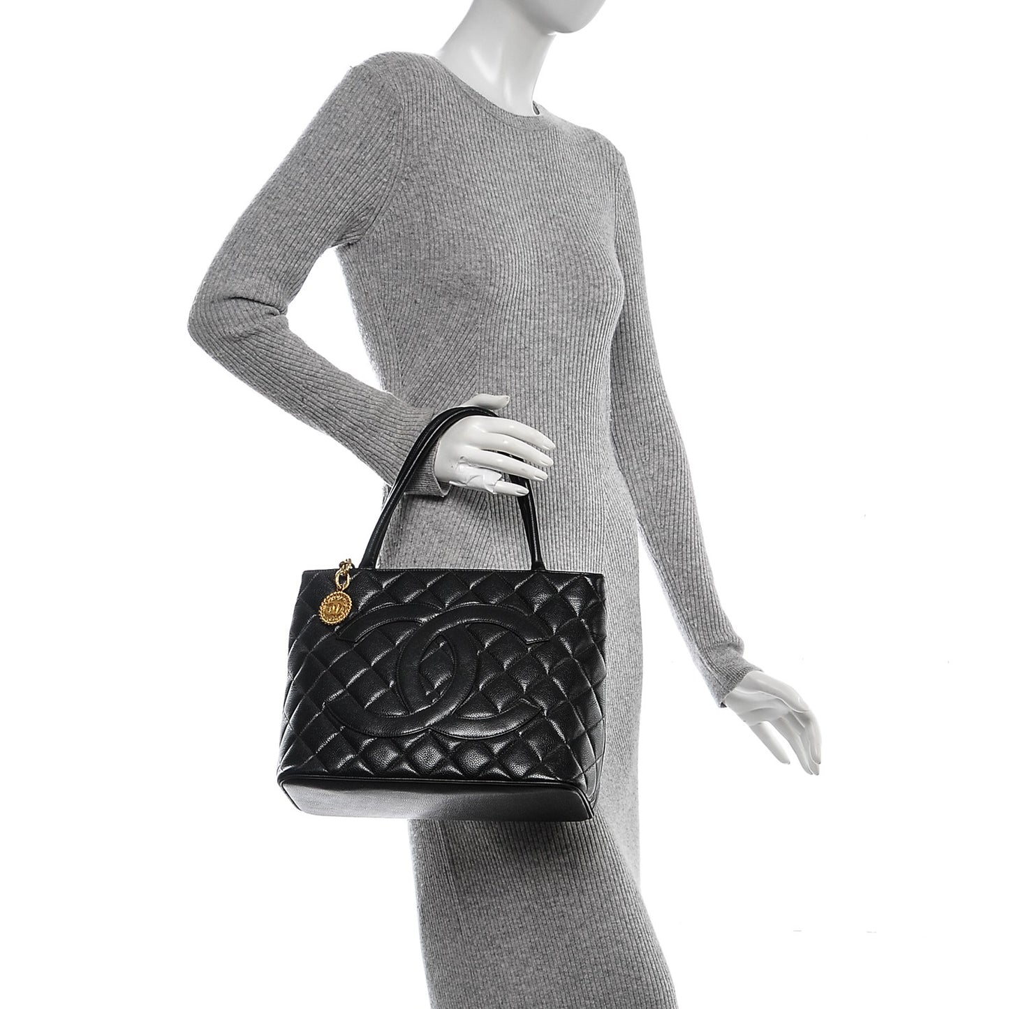 Caviar Quilted Medallion Tote Black