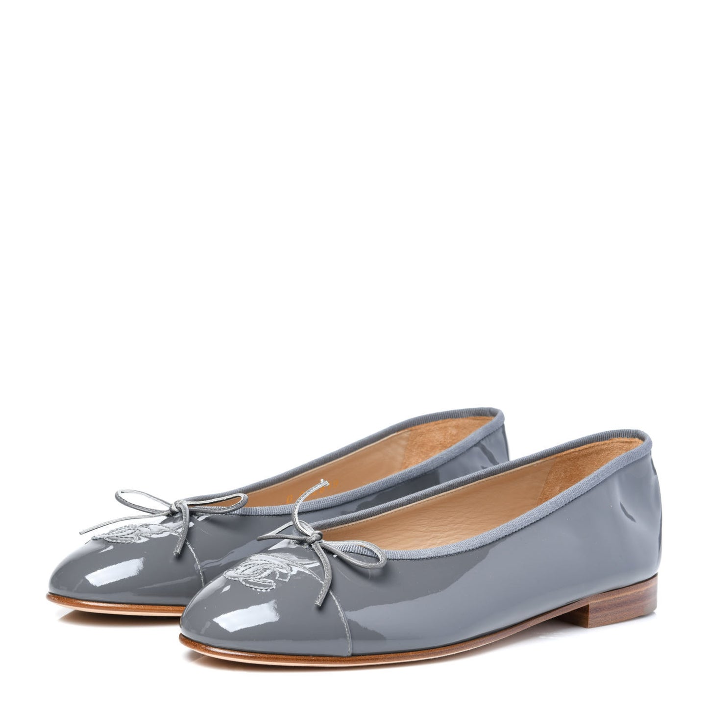 Patent Calfskin CC Cap Toe Ballerina Flats 39 Dark Grey