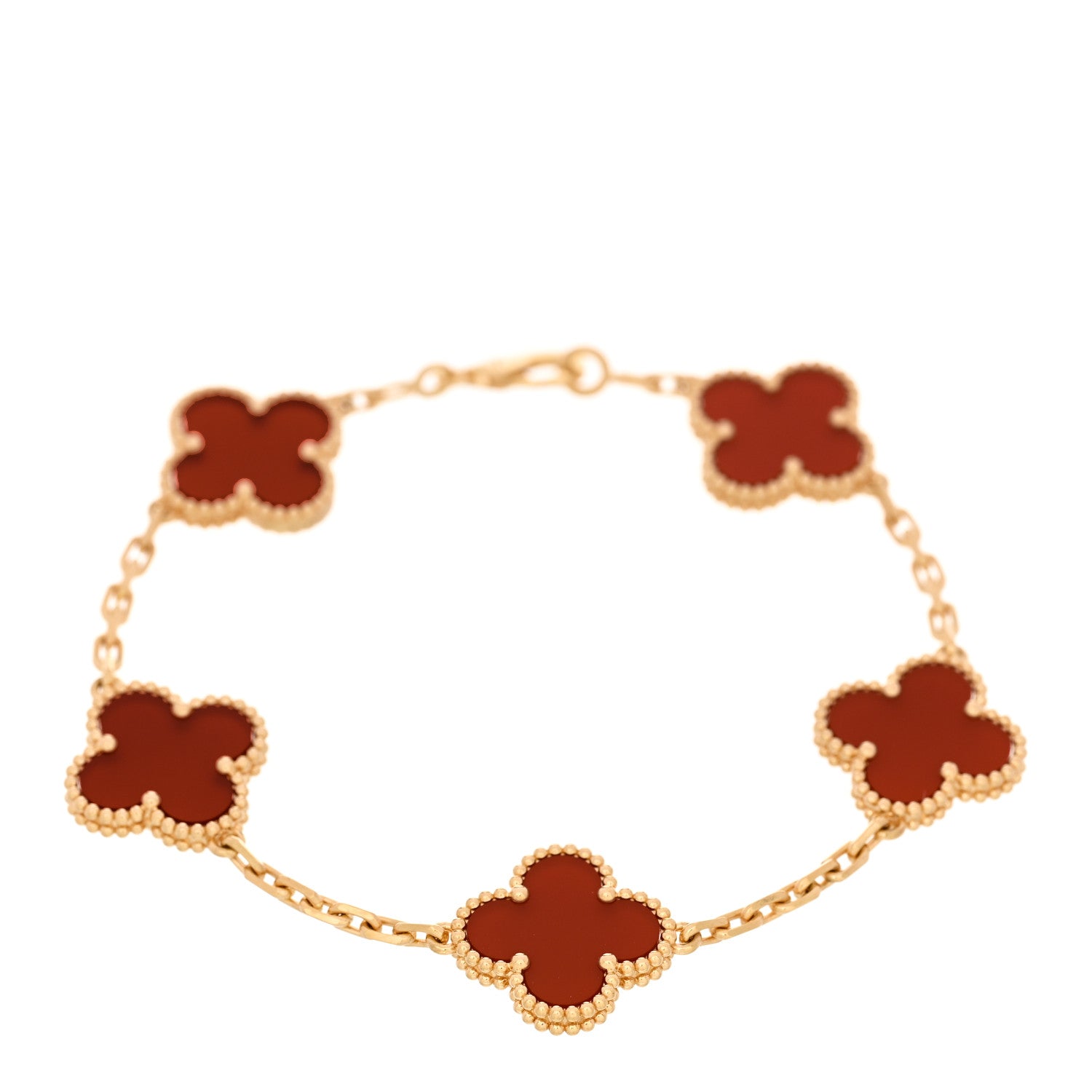 Van Cleef & Arpels 18K Yellow Gold Carnelian 5 Motifs Vintage Alhambra Bracelet 1 of 4