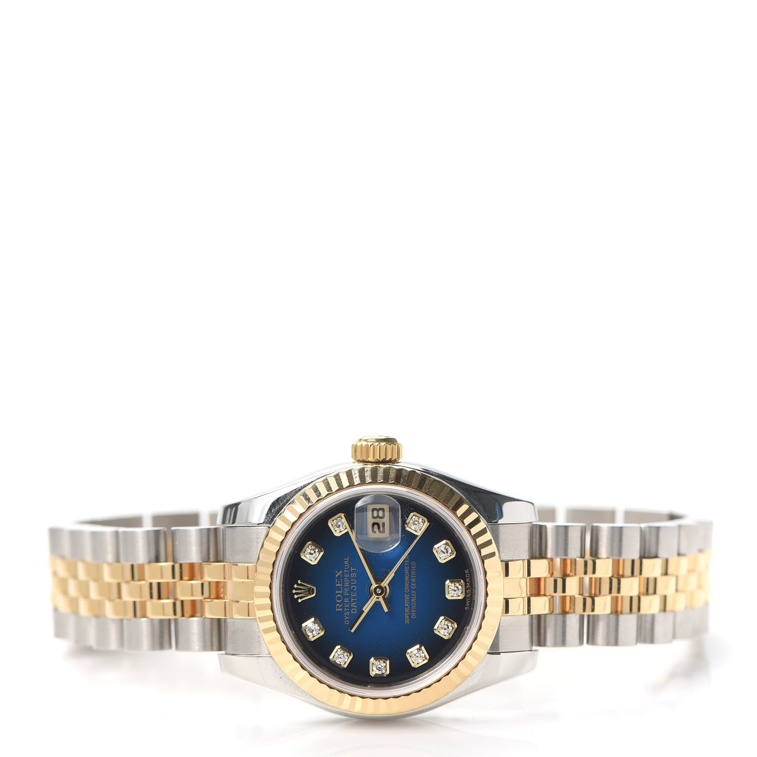 Rolex Stainless Steel 18K Yellow Gold Diamond 26mm Oyster Perpetual Datejust Watch Blue 179173 2 of 6