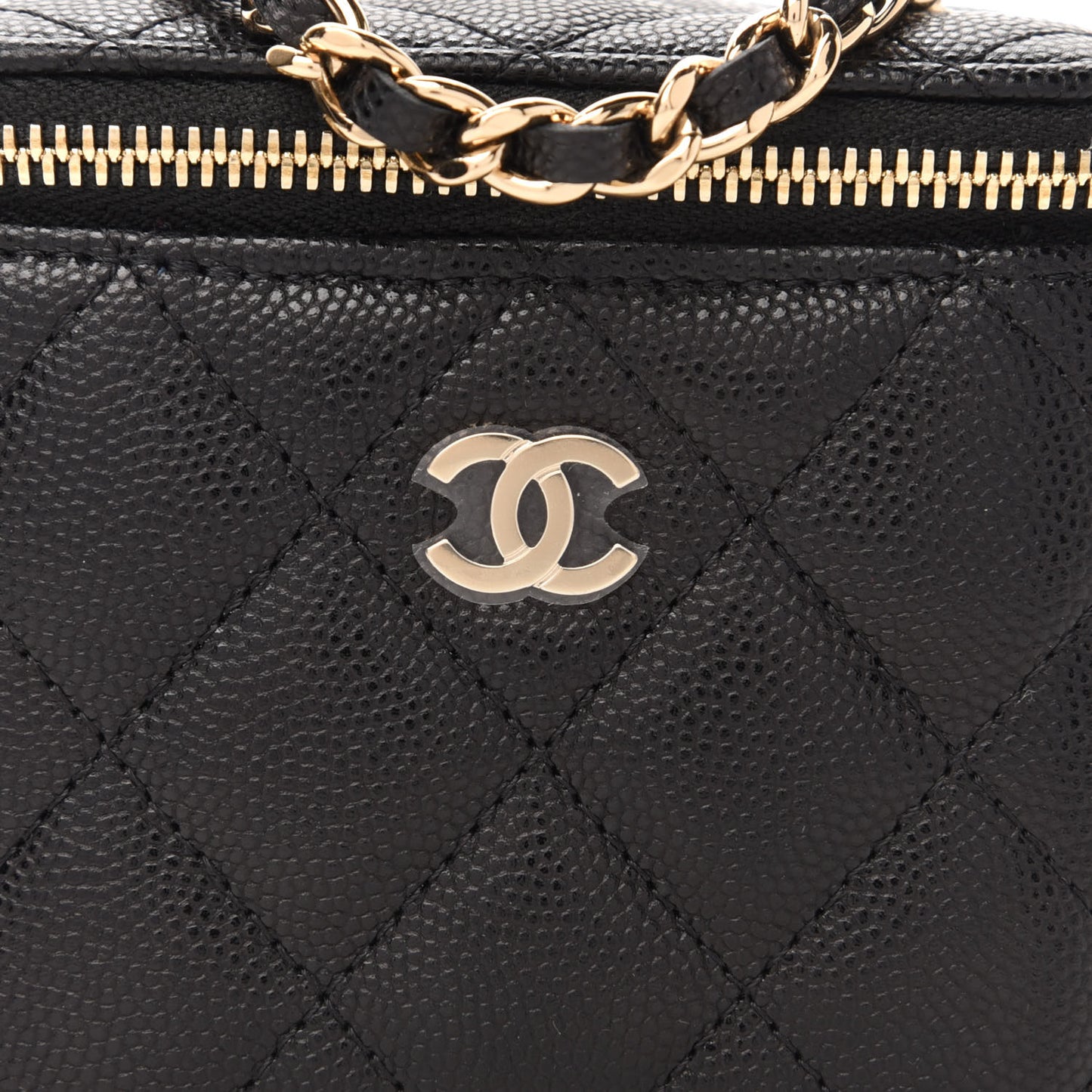 Caviar Quilted Mini Vanity Case With Chain Black