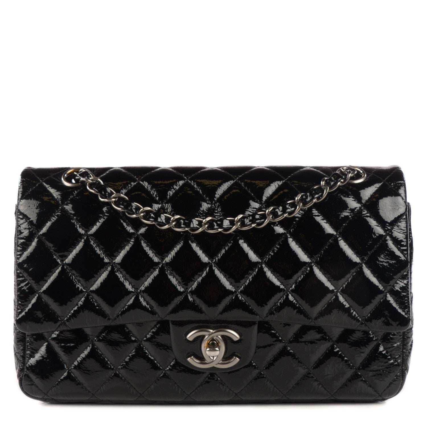 Chanel Distressed Patent Quilted Medium Double Flap Black 1 of 9