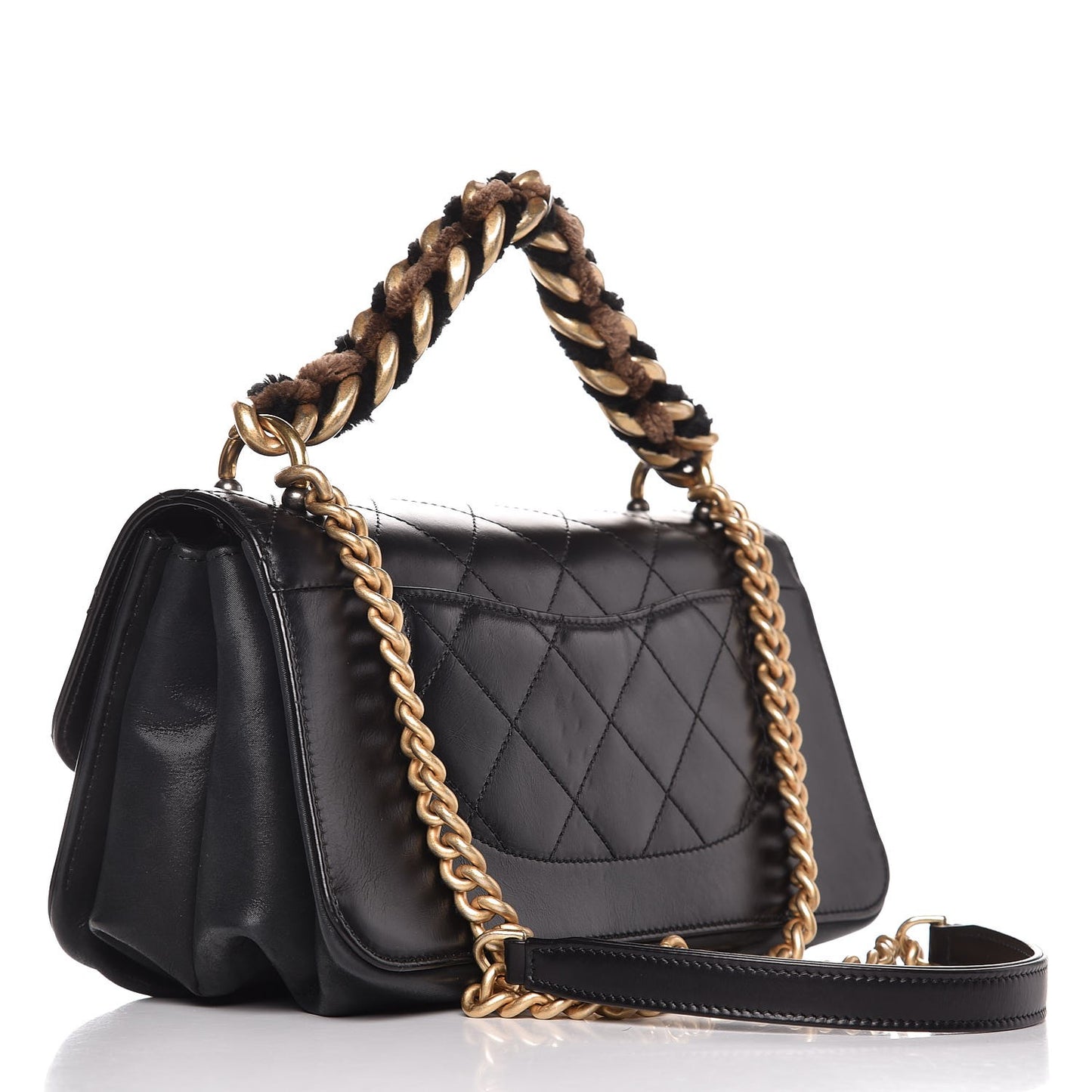 Iridescent Calfskin Quilted Small Straight Lined Flap Black