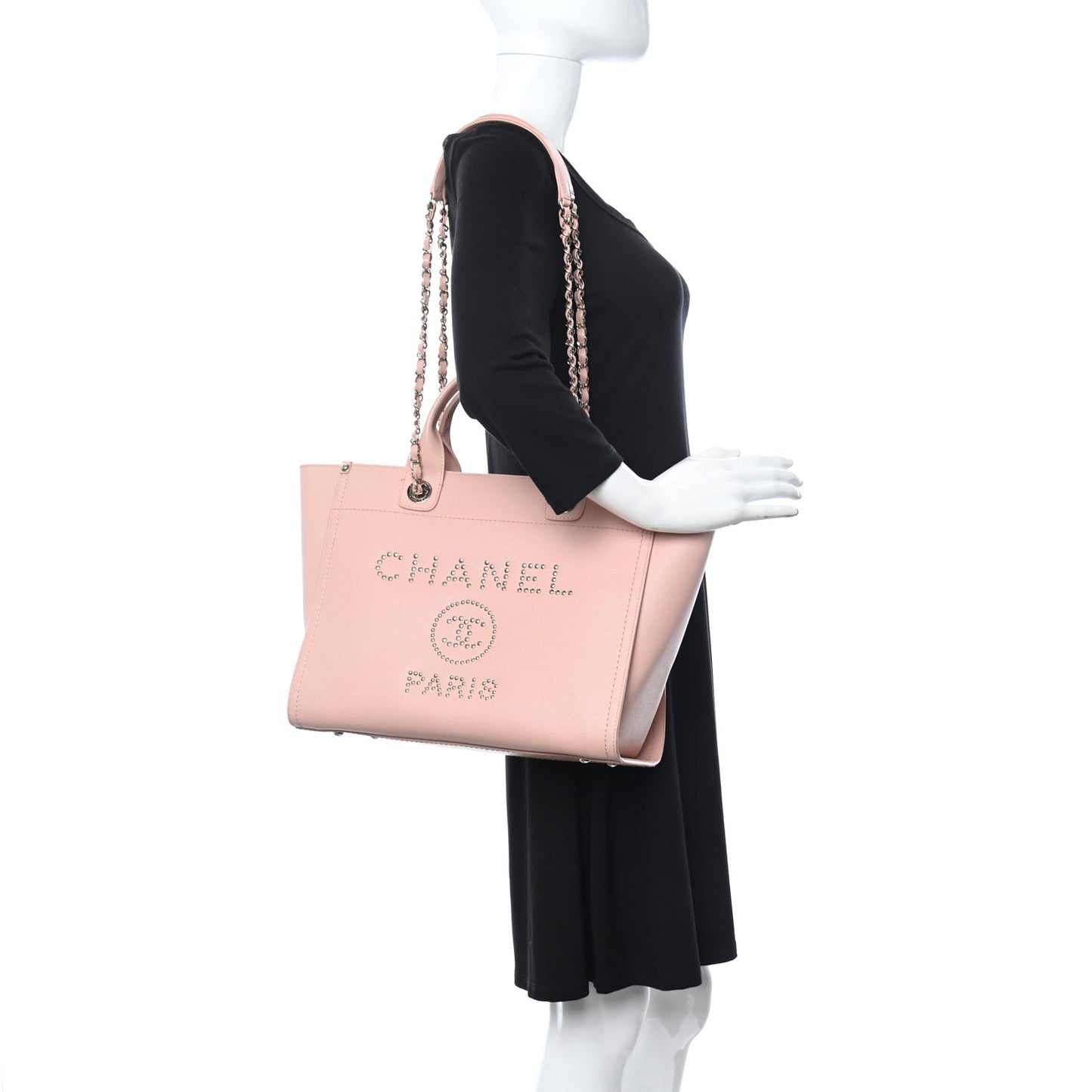 Caviar Small Studded Deauville Tote Light Pink