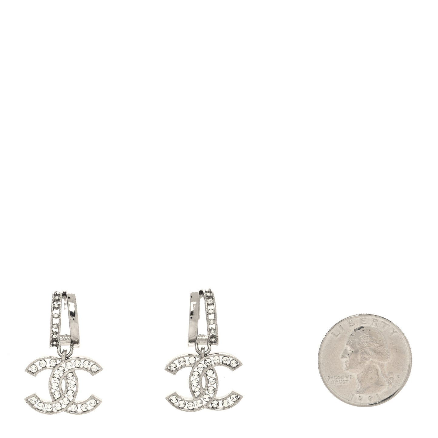 Crystal CC Drop Earrings Silver