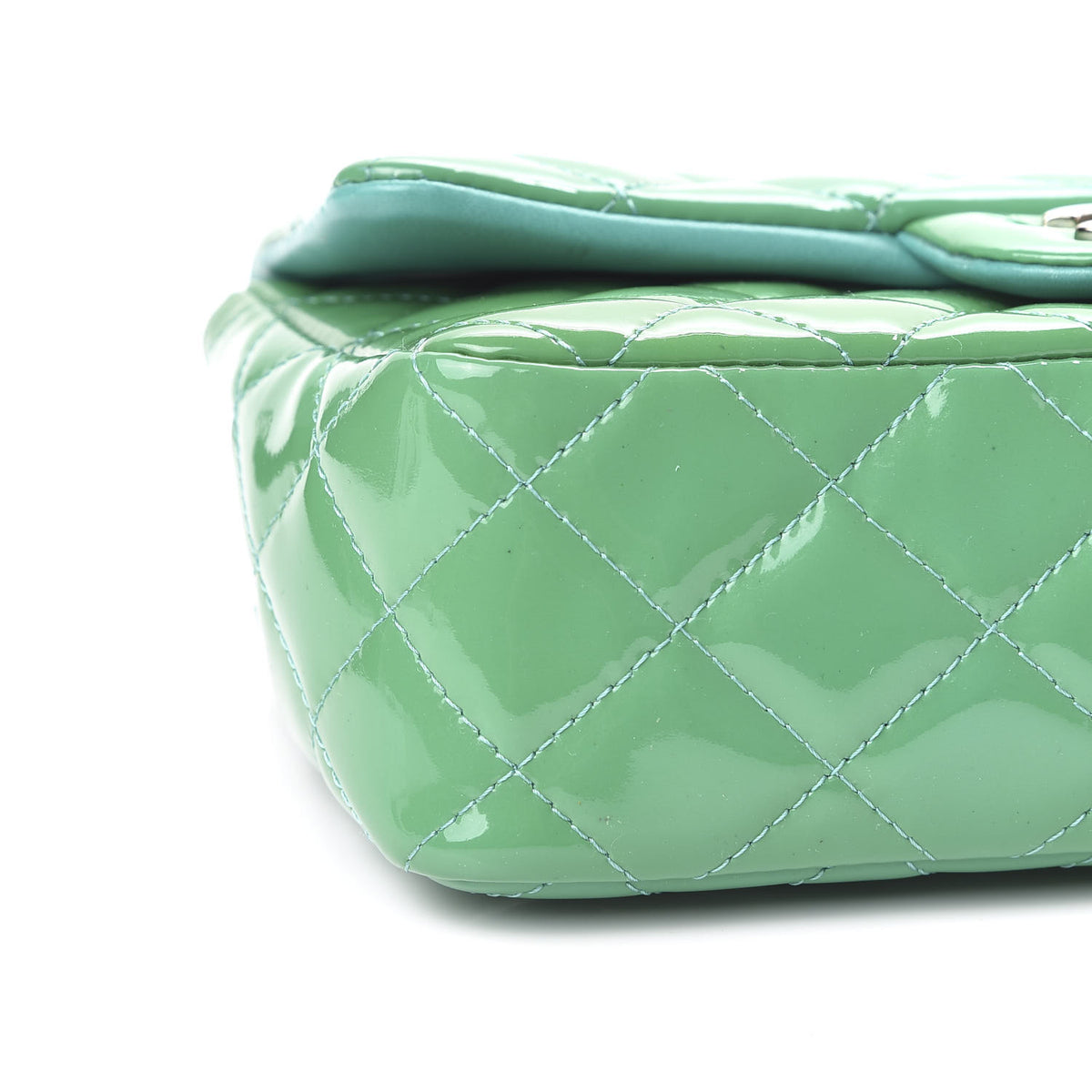 Patent Calfskin Quilted Mini Rectangular Flap Green